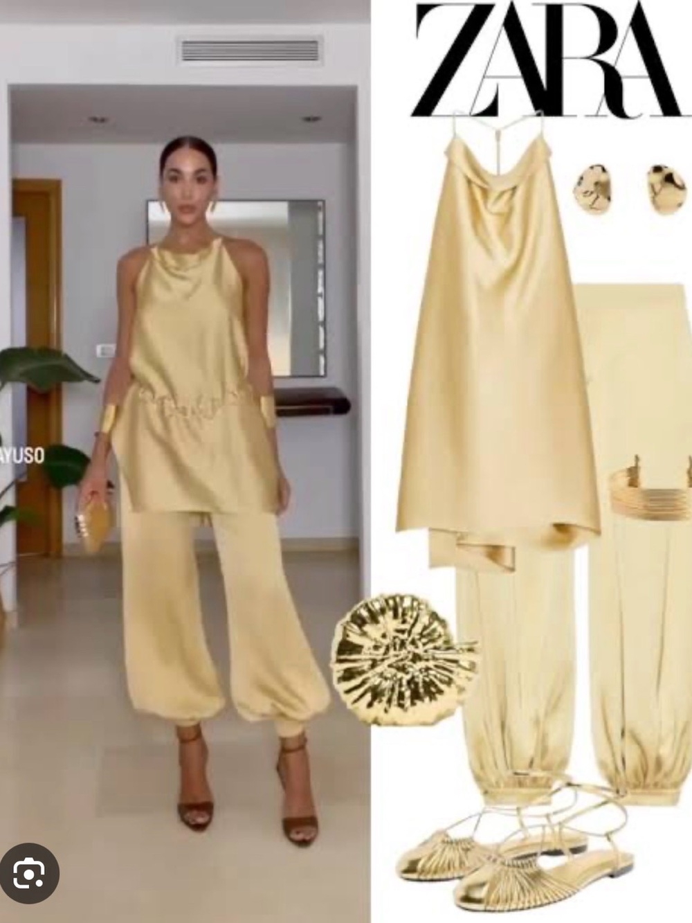 Zara Gold Satin Camisole Top